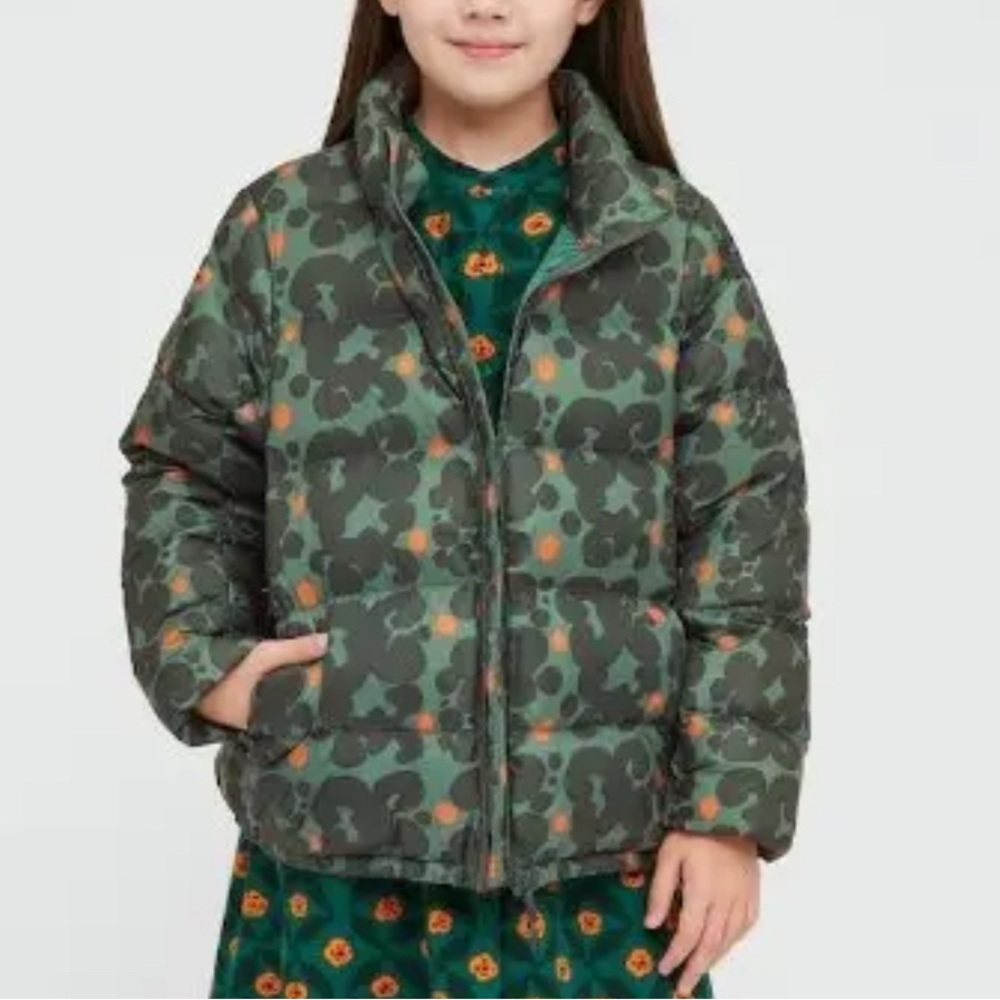 Marimekko Uniqlo Green and Orange Kids Puffer Jacket down nwt 13